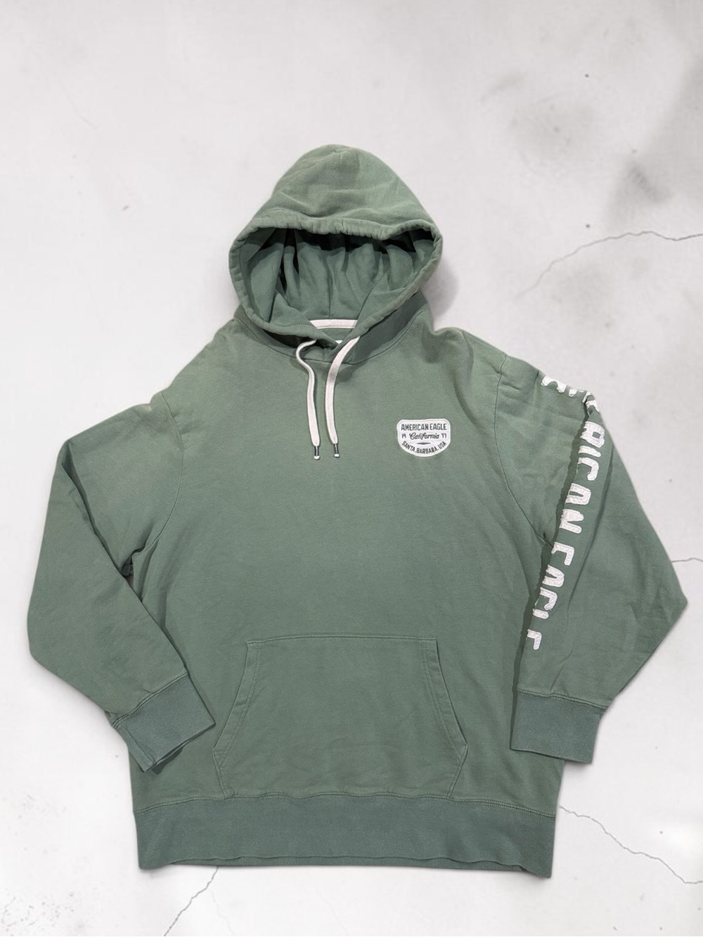 American Eagle Graphic Hoodie Sage Green Sleeve Logo Sweatshirt XL